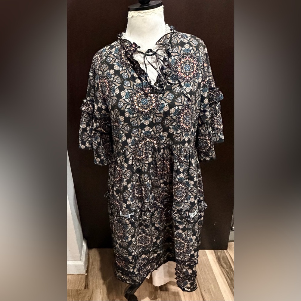 Bohemian Long Sleeve Dress with Floral Print
